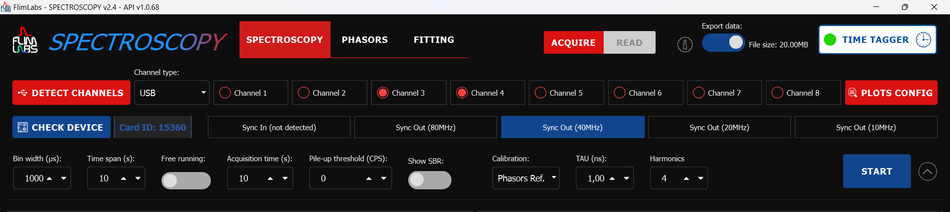 Spectroscopy Settings bar