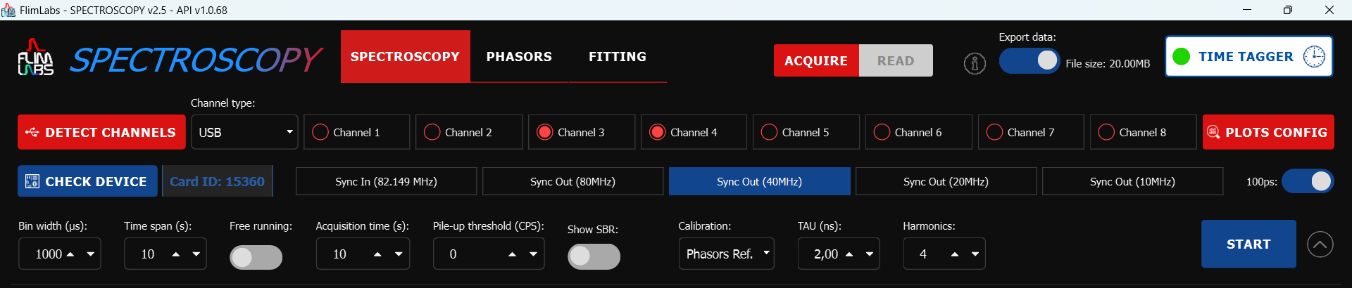 Spectroscopy Settings bar