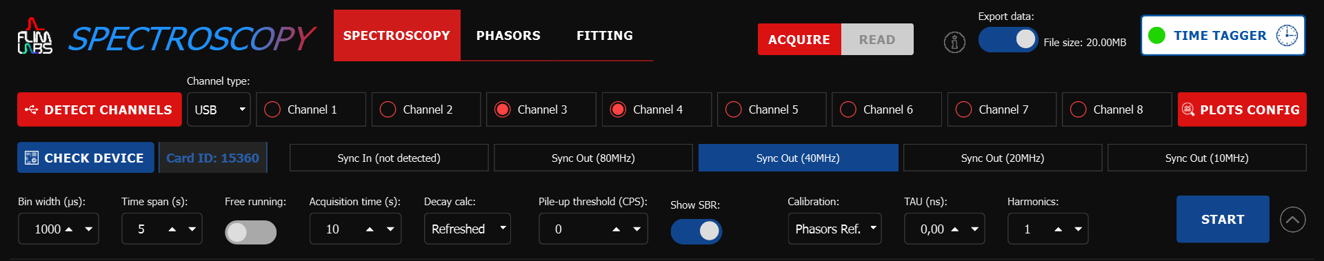 Spectroscopy Settings bar